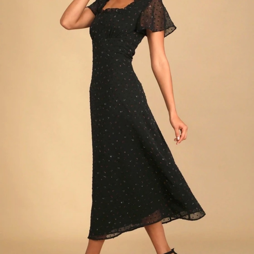 Lulu's Black Flutter Sleeve Midi Sundress